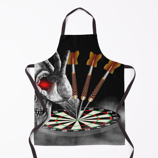 Item preview, Dart, skull, dartboard with darts, gothic skeleton hand puts 3 darts in bullseye, for dart players, dart fans designed and sold by ChrUzDesigner.