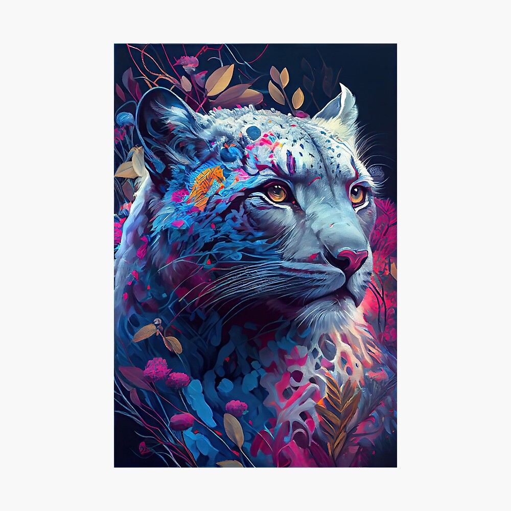 The Snow Leopard King - abstract colorful painting | Art Print