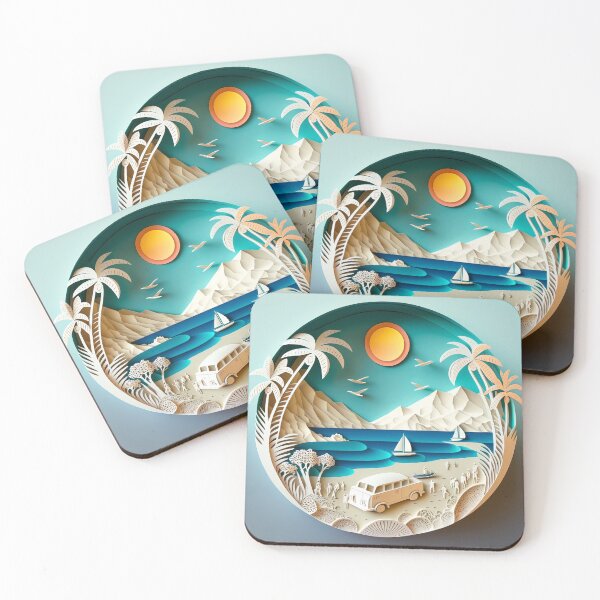 Item preview, 3D Effect Papercut Art - Beach Scene designed and sold by TheArtfulAI.