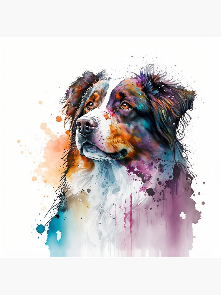 Watercolour Cute Australian Shepherd Dog Art Board Print