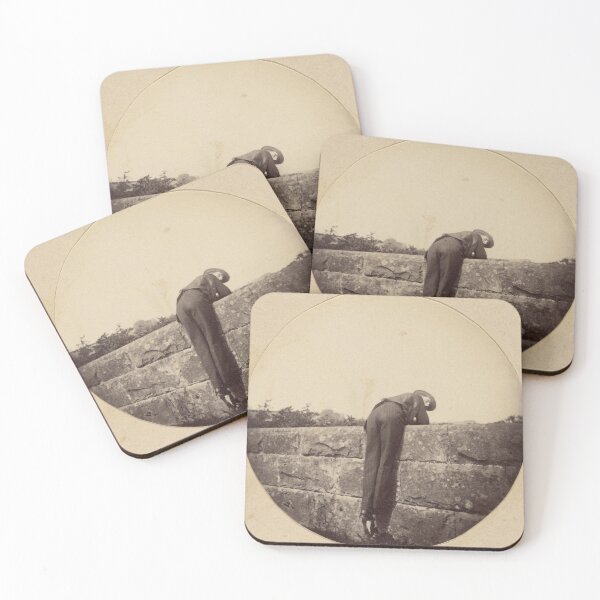 Item preview, Hombre con sombrero inclinado sobre un muro de piedra, 1800 designed and sold by World Vintage Photos.