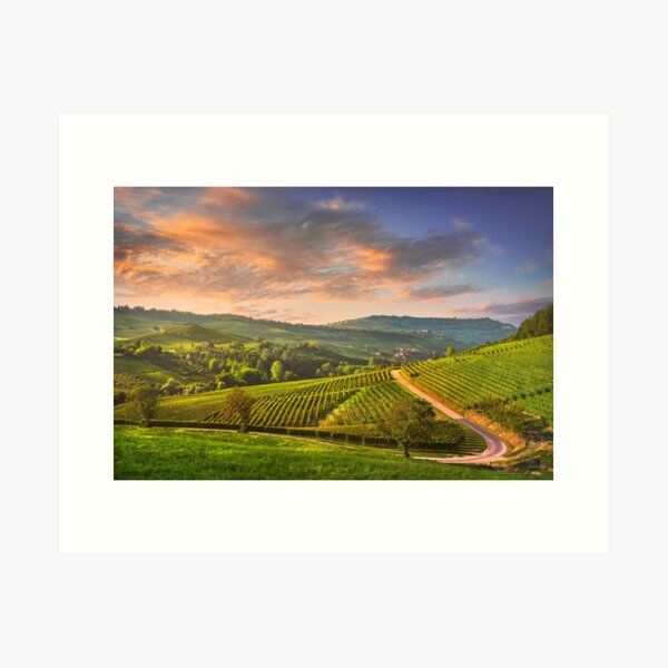 Langhe vineyards view, Barolo and La Morra, Piedmont, Italy Art Print