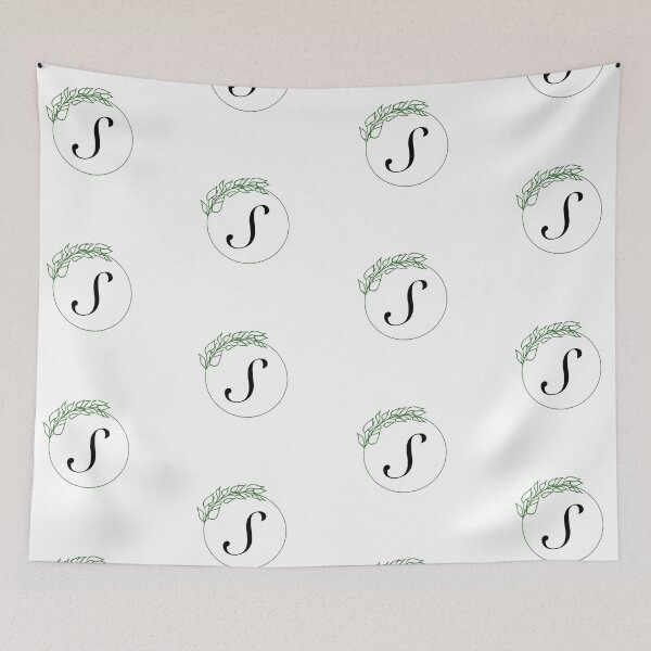 Item preview, S Monogram Initial with Emerald Green Leaf Wreath designed and sold by TeaLimeTwo.