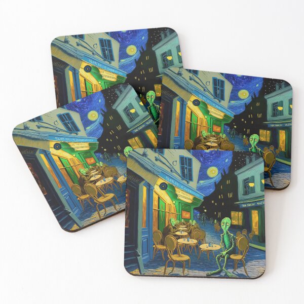 Item preview, Cafe Terrace At Night with aliens designed and sold by Arthoughts.