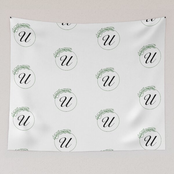 Item preview, U Monogram Initial with Emerald Green Leaf Wreath designed and sold by TeaLimeTwo.