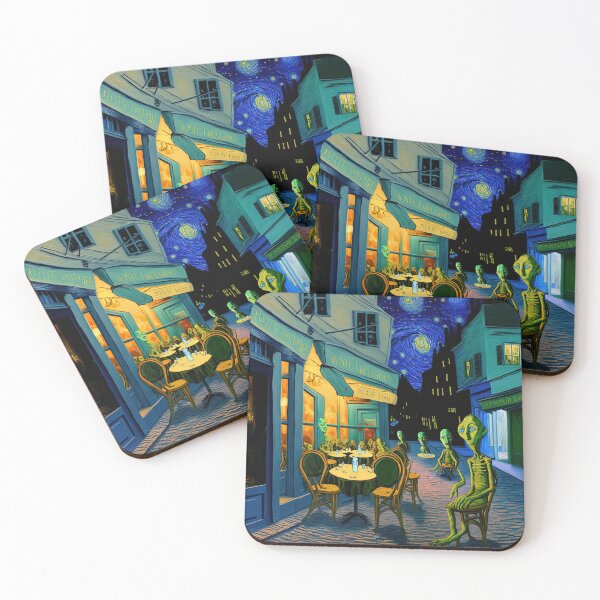 Item preview, Cafe Terrace At Night with aliens designed and sold by Arthoughts.