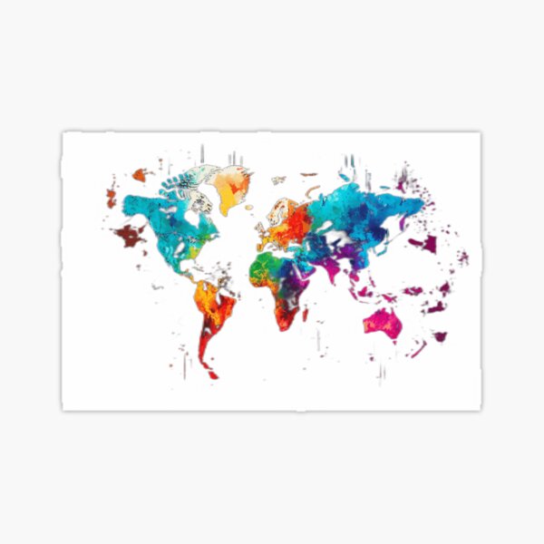 Item preview, world map in colourful paint style designed and sold by sammgdesign.