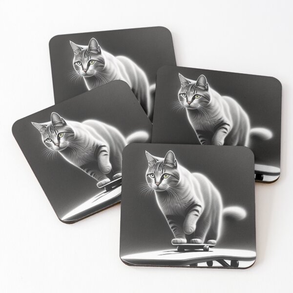 Item preview, Black White Image of a Cat with Skateboard designed and sold by Puppy Paws.