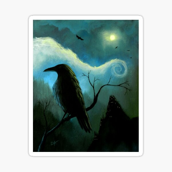 Mountain City Under the Moon - Crows/Ravens Sticker
