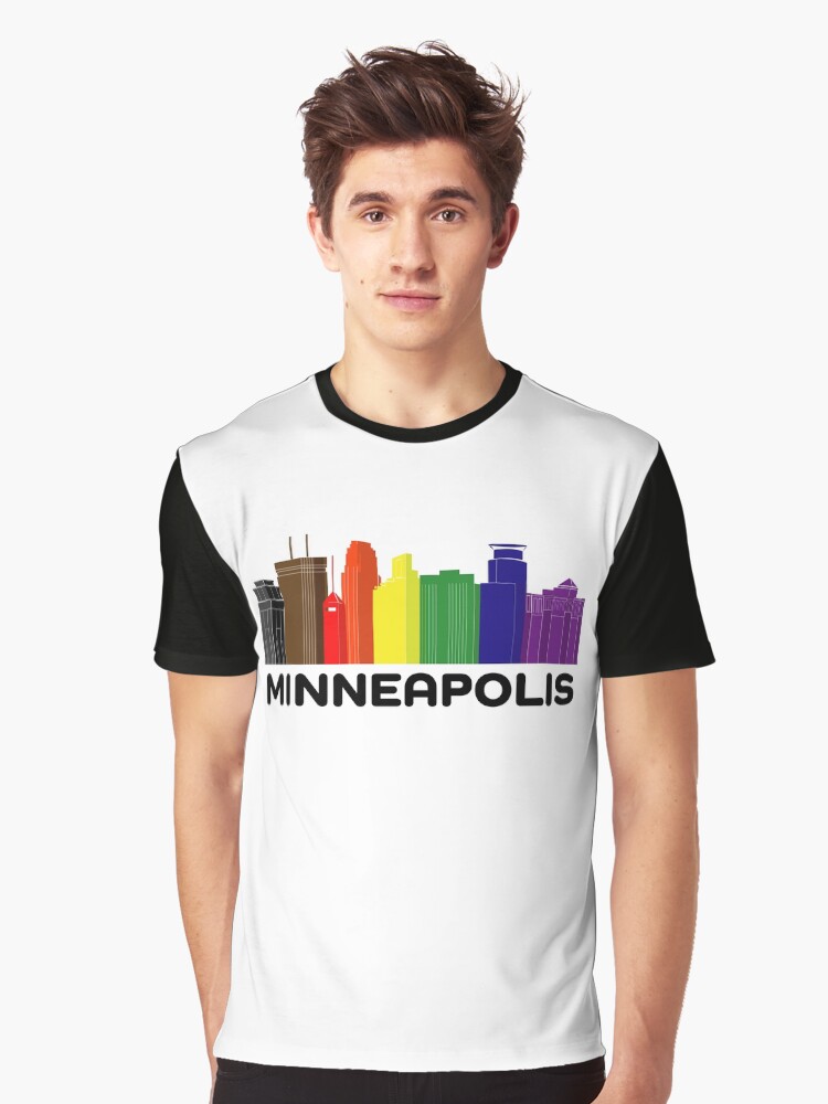 Thumbnail 1 of 5, Graphic T-Shirt, Minneapolis Pride Skyline designed and sold by andybirkey.