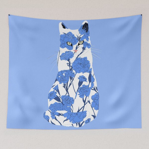 Item preview, Porcelain Cat - Blue and White Florals designed and sold by ECMazur Art.