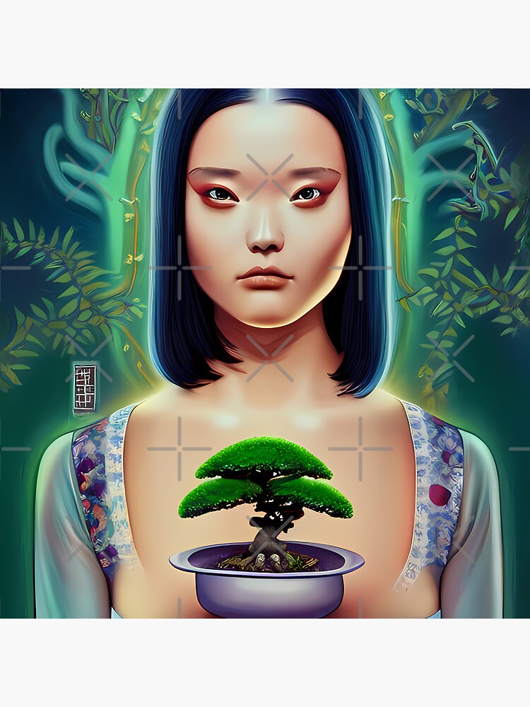 "Bonsai tree girl" Sticker for Sale by BigBrainArtwork Redbubble