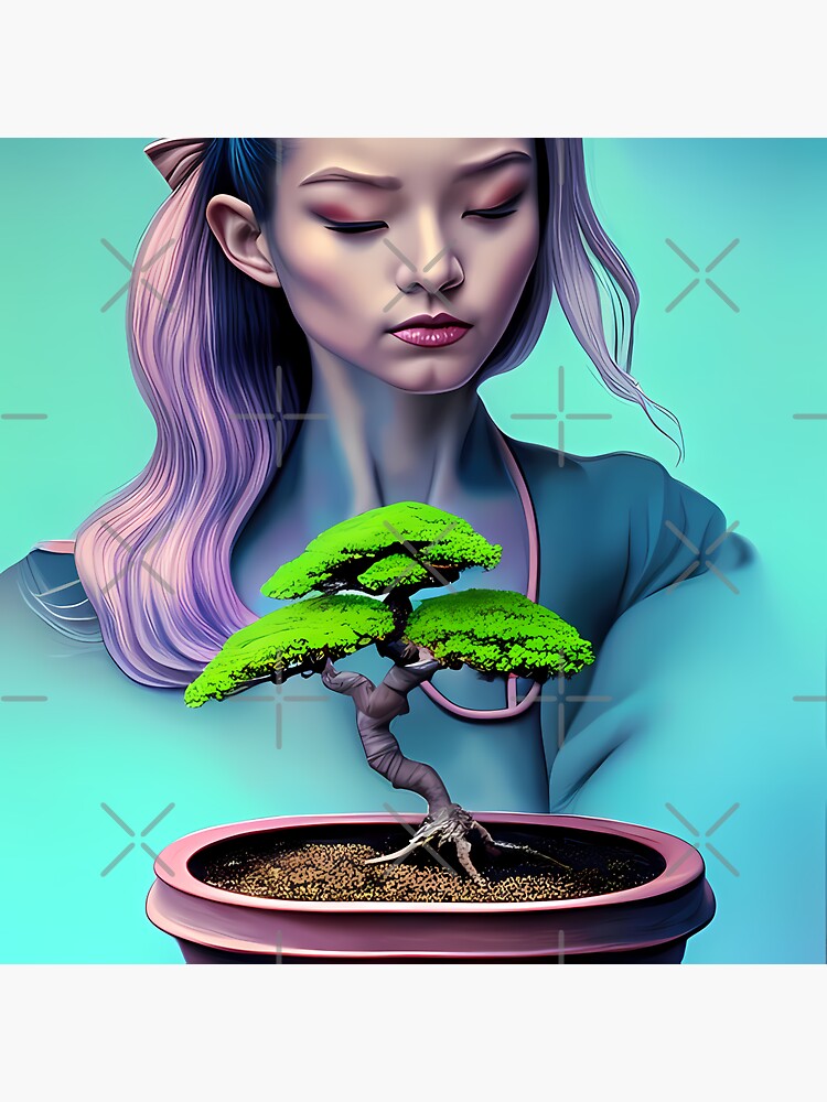 "Bonsai tree girl" Sticker for Sale by BigBrainArtwork Redbubble