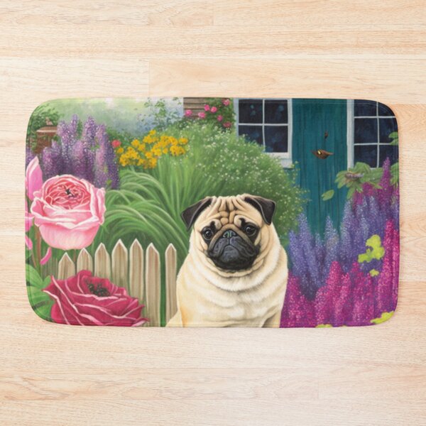 Item preview, Pugsley amongst the blooms designed and sold by hamptonstyle.