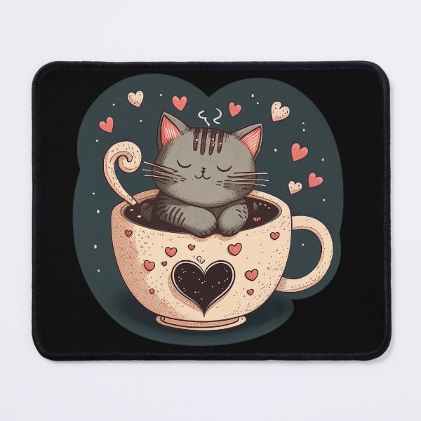 Item preview, Brewed with Love, Kitty Enjoying a Cup of Coffee for Valentine's designed and sold by MorphicPrints.