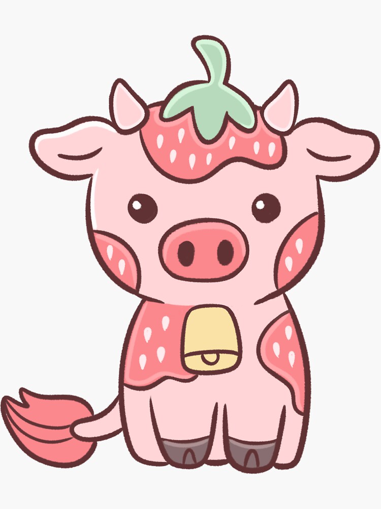 "Cute Pink Strawberry Cow" Sticker for Sale by cherrytreeart Redbubble