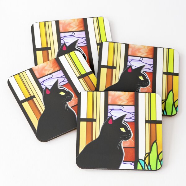 Item preview, Black Cat in Front of Stained Glass Window designed and sold by Poetic Patterns Studio.