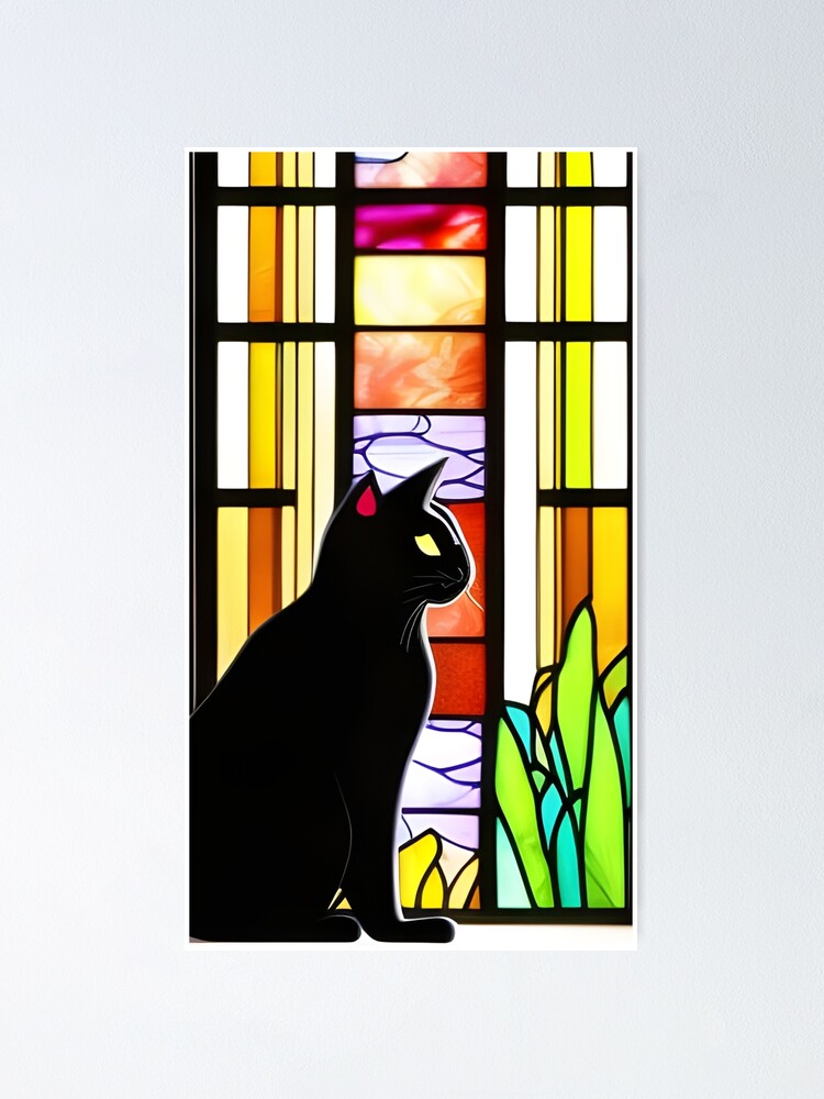 Black Cat Decor On White Moon Stained Glass Window Hanging Suncatcher For Windows Panels Sun Catcher Halloween Ornament Decoration