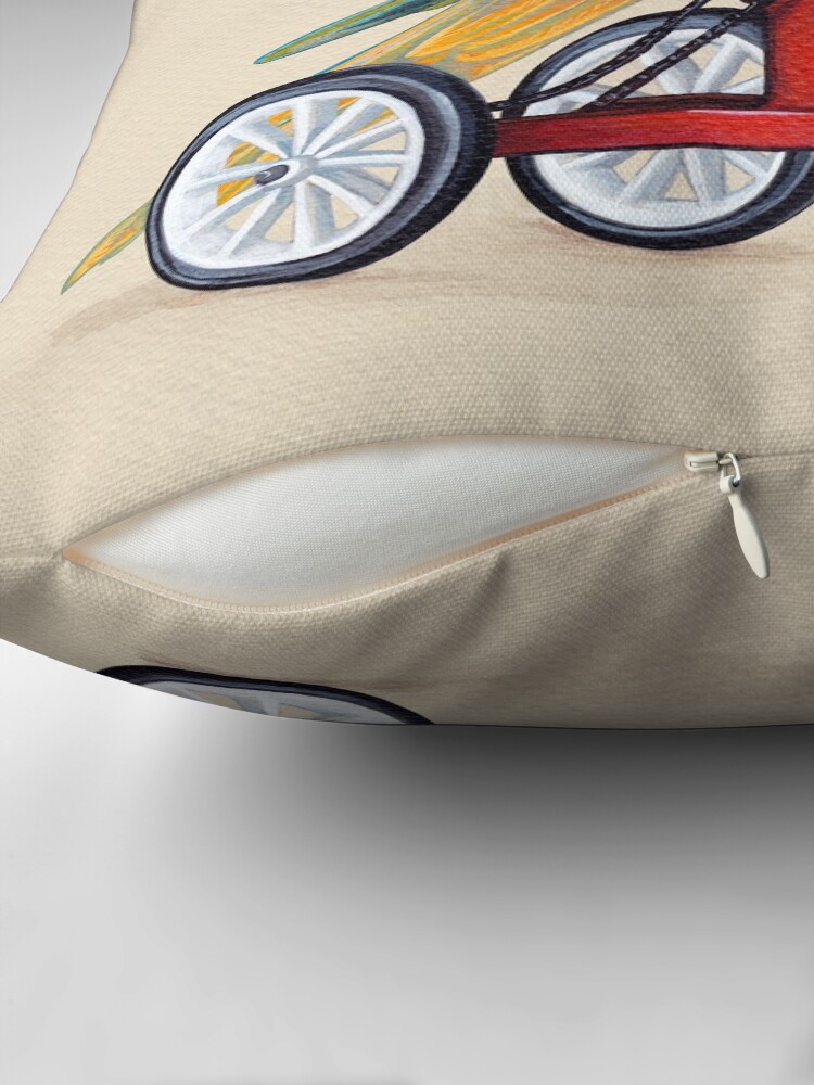Thumbnail 2 of 4, Pillow, Parrot Macaw bike red designed and sold by Ruta.