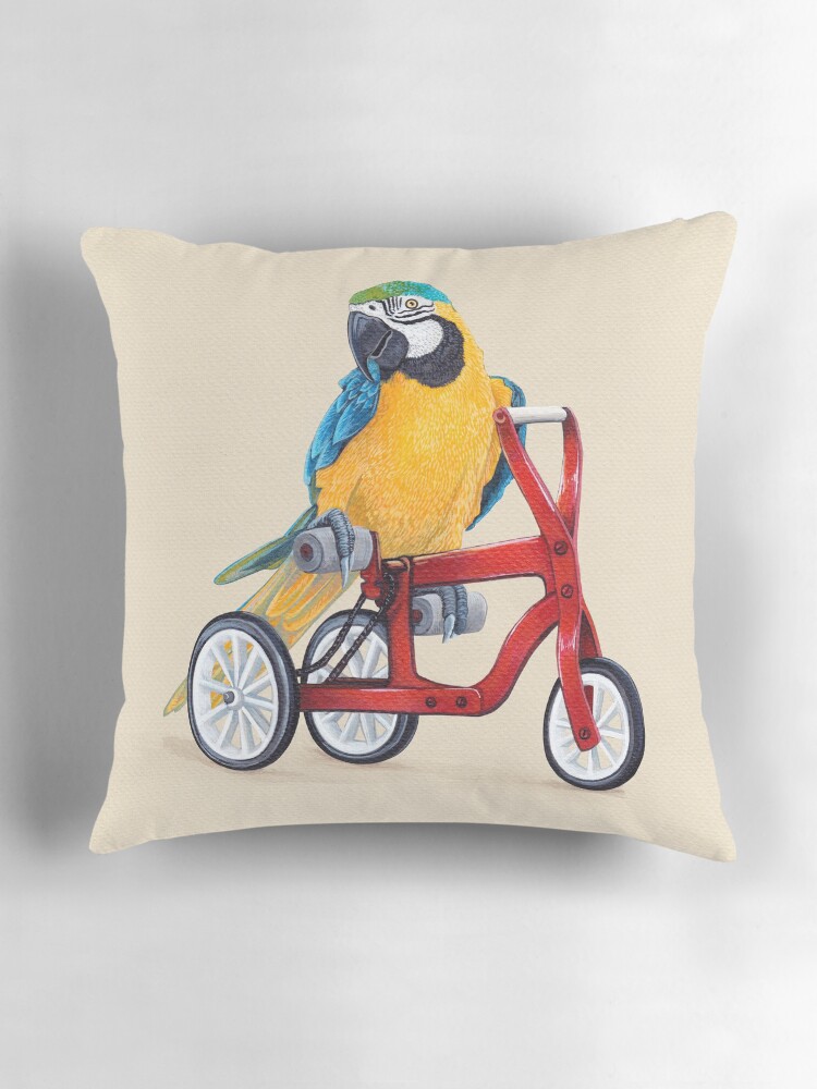 Thumbnail 3 of 4, Pillow, Parrot Macaw bike red designed and sold by Ruta.