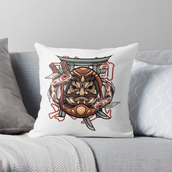 Black Daruma Throw Pillow, Decorative Accent Pillow, Square Cushion Cover,  Goth Japanese Art, Eclectic Room Decor