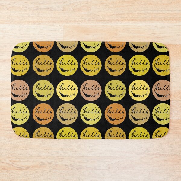 Item preview, Hello Smiley Face Nine Square Eroded and Distorted Black and Yellows Cursive Typography Circle Design designed and sold by SleepingInCo.