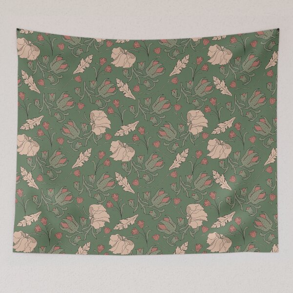 Item preview, William Morris Art Nouveau floral design green ground vintage floral pattern designed and sold by Kallandra.