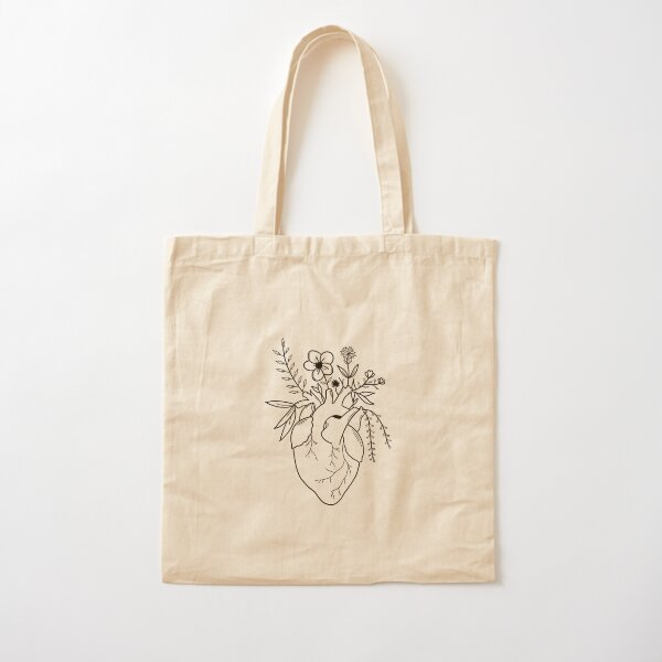 Bolsa de lona amor, bolso de tela corazon anatomico, tote bag corazon  humano con flores -  España