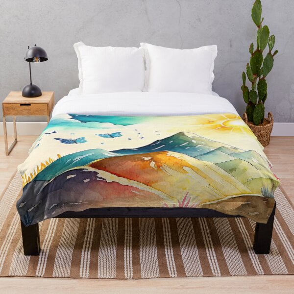 Artikelvorschau, Aquarelllandschaft mit Bergen, Cartoon-Stil, für Kinder entworfen und verkauft von MoonFoxDesign.