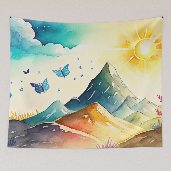 Item preview, Watercolor Landscape with Mointains, Cartoon Style, For Kids designed and sold by MoonFoxDesign.