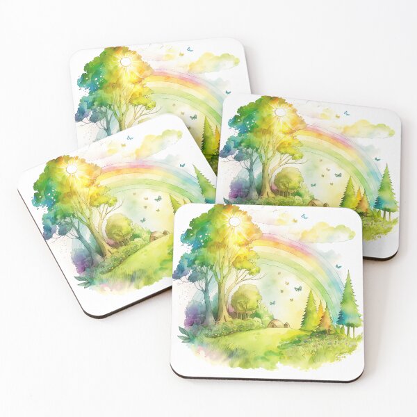Item preview, Watercolor Rainbow Landscape, Cartoon Style, For Kids, Green Landscape  designed and sold by MoonFoxDesign.