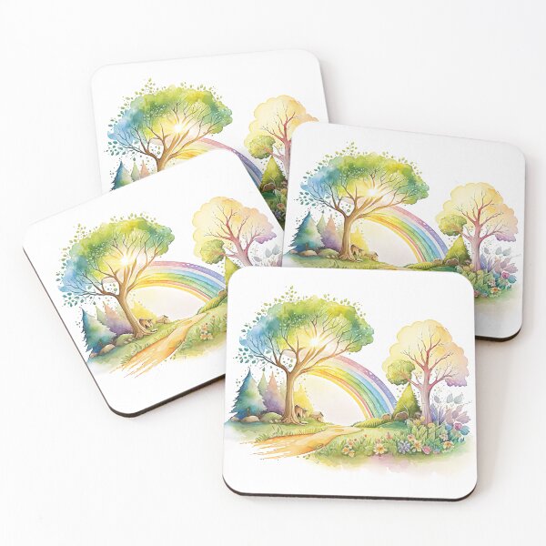 Item preview, Watercolor Floral Landscape with Rainbow and Trees, Cartoon Style, For Kids designed and sold by MoonFoxDesign.