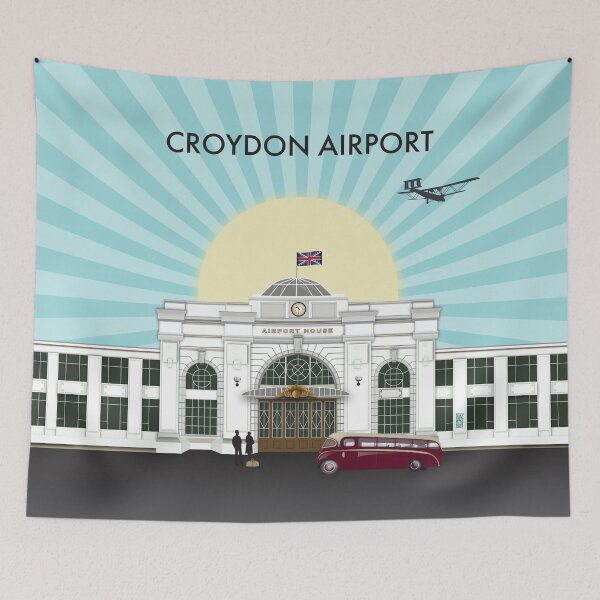 Item preview, Art Deco London Croydon Airport Aerodrome with a Bedford SB Vintage Bus designed and sold by Vicky Anne Vaughan.