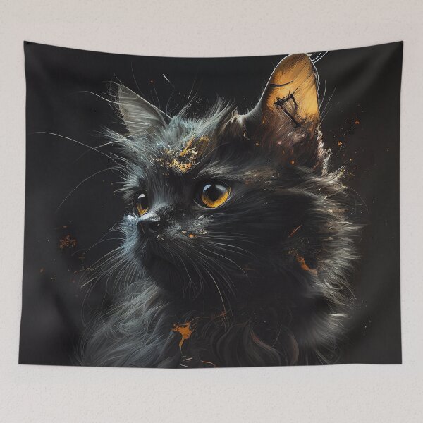 Item preview, Artistic black cat painting designed and sold by EmeraldeaArt.