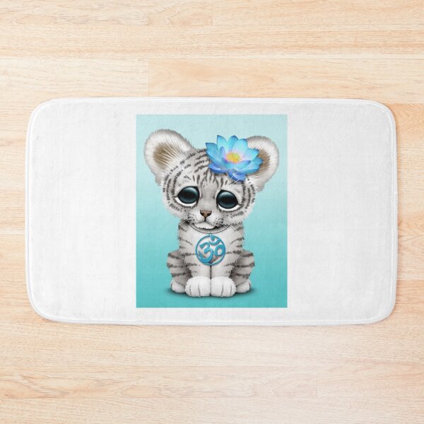 Item preview, Zen White Tiger with Blue Yoga Om Symbol Art Print designed and sold by chantelmardis1.