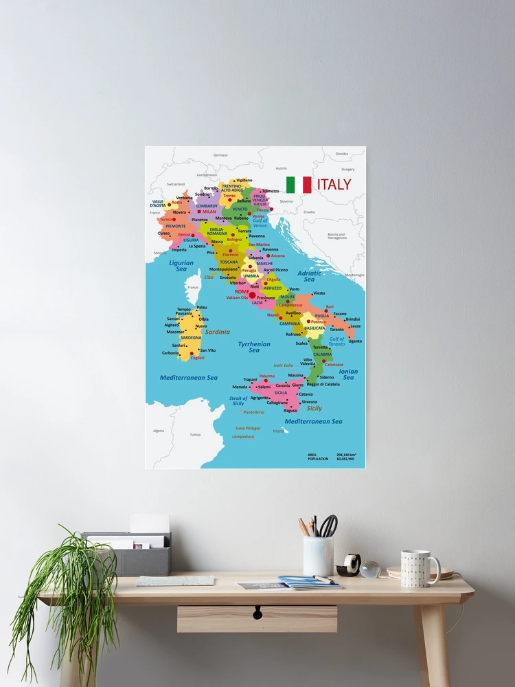 Poster Carte De L'Europe - Version Italienne - 61x91,5 Cm - Papier Glacé 150g - Déco Murale
