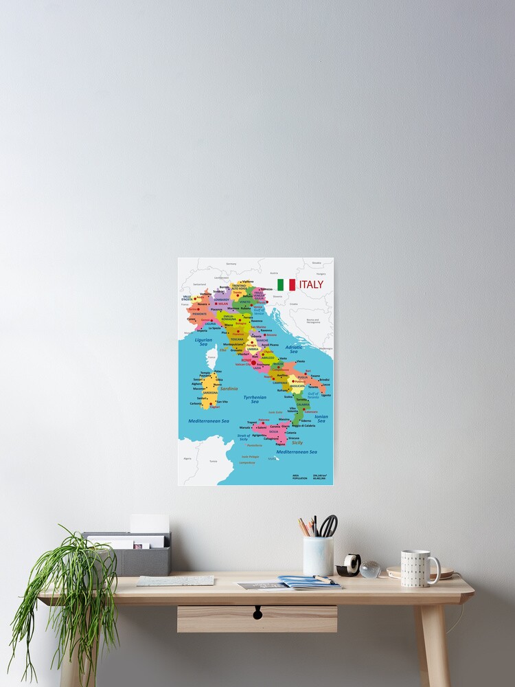 Italy map with regions and main cities | Sticker