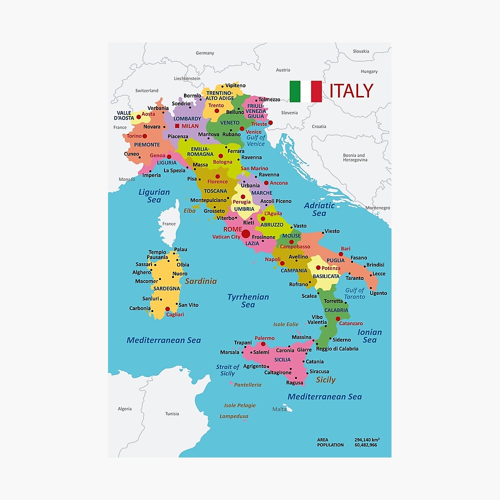 Italy map with regions and main cities | Sticker