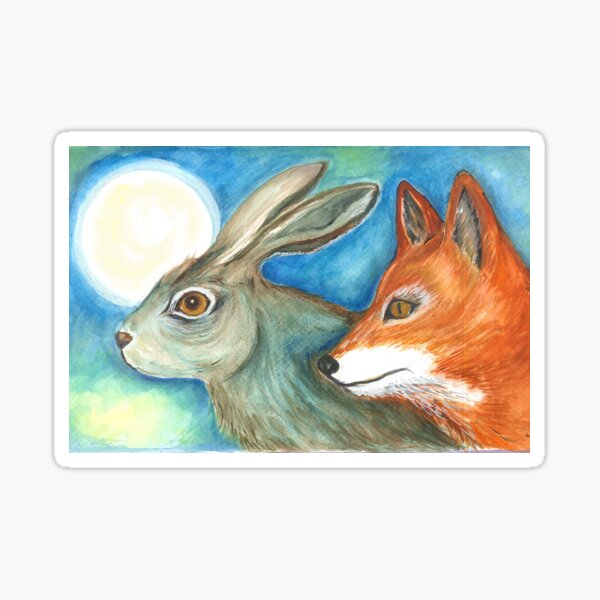 Hare, fox and moon Sticker