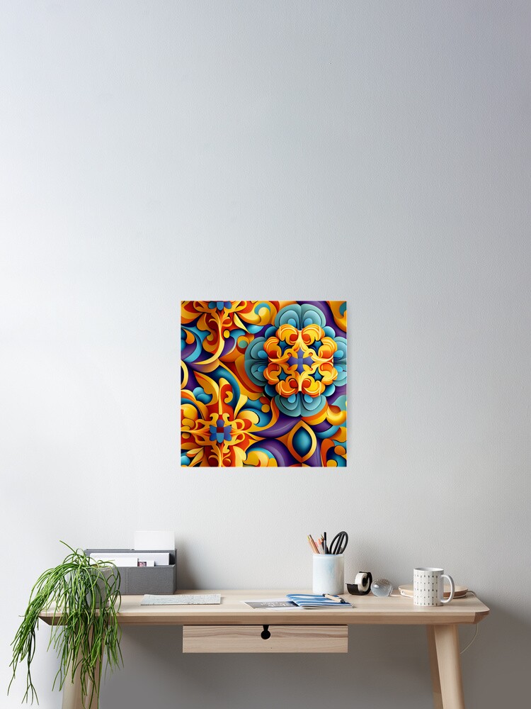 Imagen 2 de 3, Póster con la obra Dynamic Colorful New Mediterranean Pattern Digital Painting, diseñada y vendida por CodeAndColors.