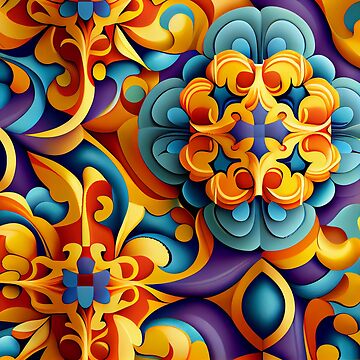 Imagen de la obra Dynamic Colorful New Mediterranean Pattern Digital Painting de CodeAndColors