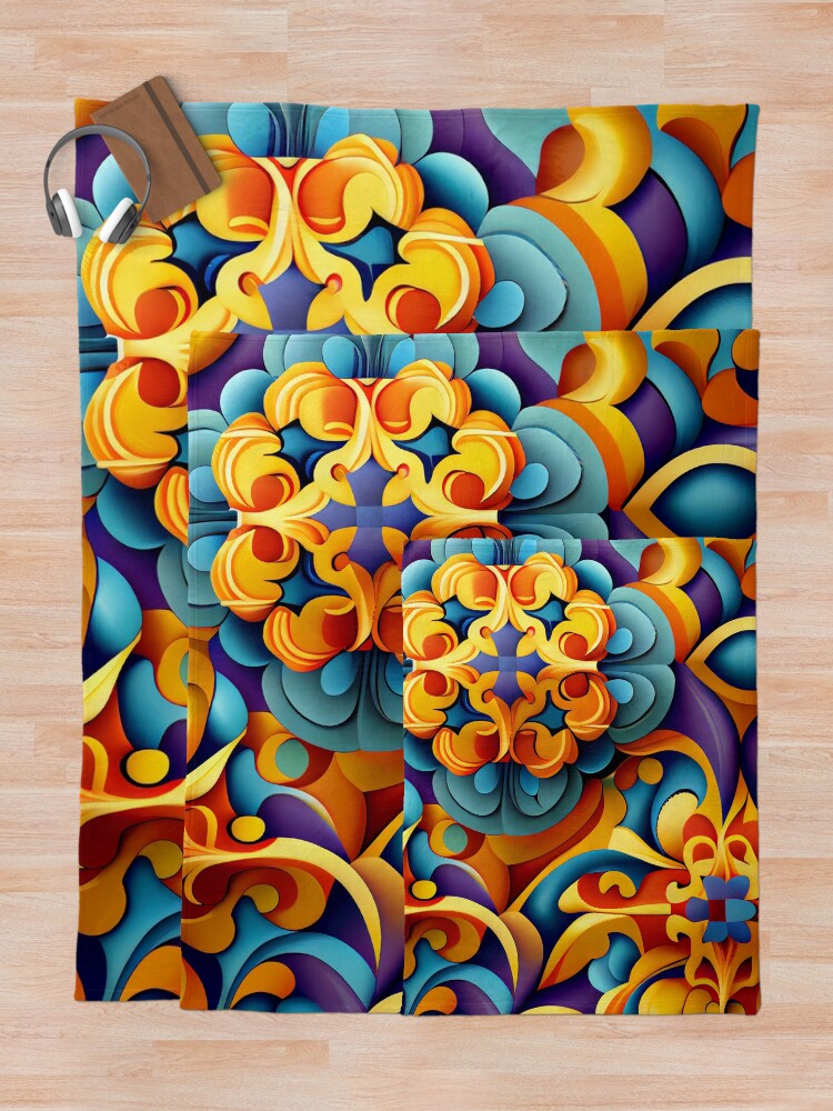 Aperçu 5 sur 6. Plaid avec l'œuvre Dynamic Colorful New Mediterranean Pattern Digital Painting créée et vendue par CodeAndColors.