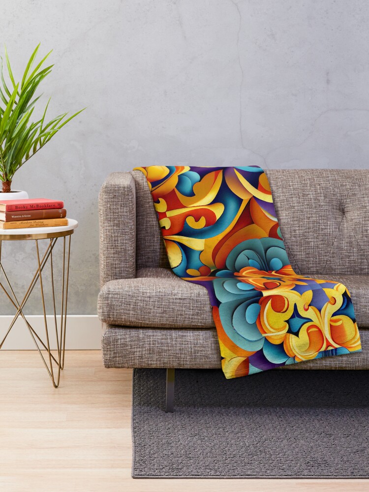 Aperçu 2 sur 6. Plaid avec l'œuvre Dynamic Colorful New Mediterranean Pattern Digital Painting créée et vendue par CodeAndColors.