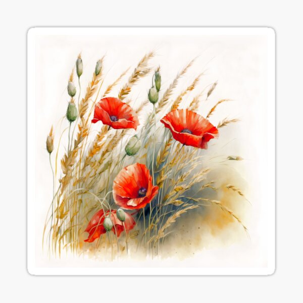 Red Poppy Flowers In The Wheat Field Sticker