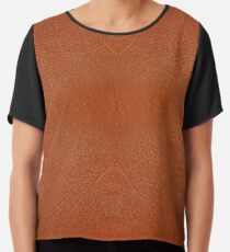 Brown Leather Chiffon Top
