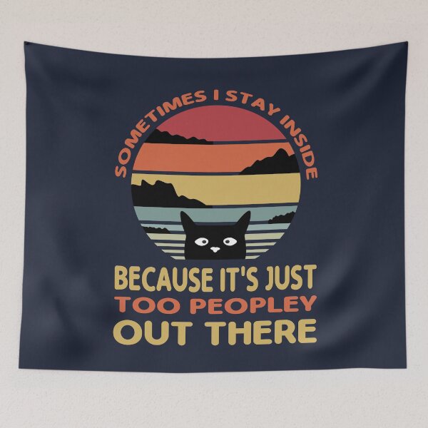 Item preview, Retro-Vintage Black Cat Sometimes I Stay Inside Because It's Just Too Peopley Out There Cute Cat Lover Gifts designed and sold by Hottshirtdesign.