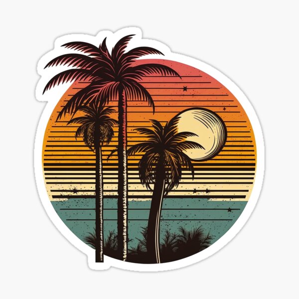 Ocean Sunset Logo Palm Trees Sticker