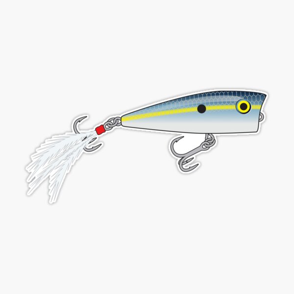 Popper Topwater Fishing Lure - Blue Yellow Stripe Shad Pattern Sticker  Sticker for Sale by BlueSkyTheory