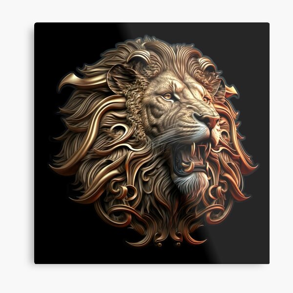 Metal Wall Art Lion Land Head Geometrical Animal Silhouette 