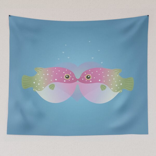 Item preview, puffer fish blow fish kiss kissing designed and sold by MiraNomegusta.